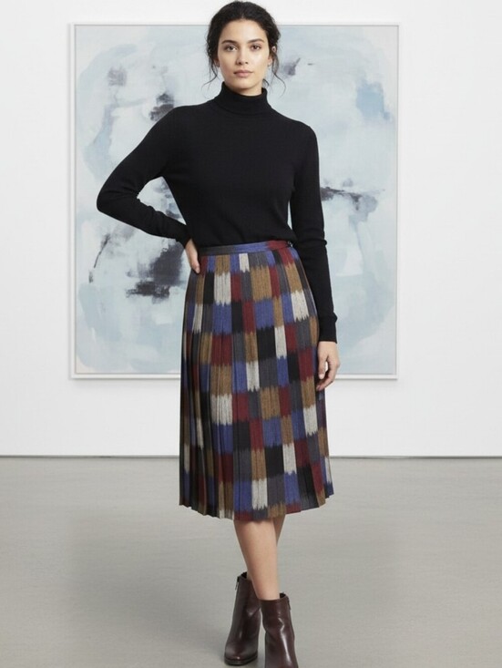 Libet Paris Dresses & Skirts - Vintage Multicolor Patterned Pure Wool Pleated A-line Made In France Skirt
